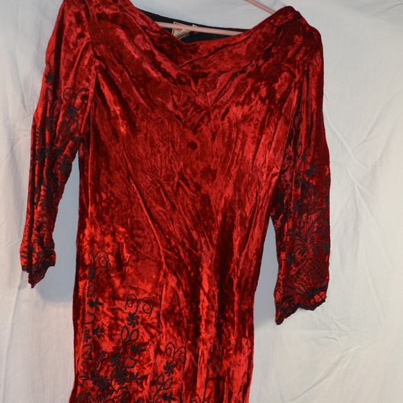 April Cornell Red Velvet Embroidered Dress SZ S - Picture 4 of 6